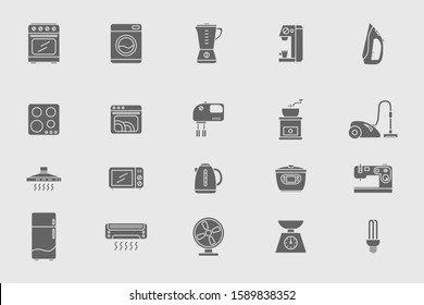 Home appliances Icons set - Vector solid silhouettes of home and kitchen machines for the site or interface