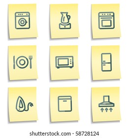 Home appliances icons, yellow notes series