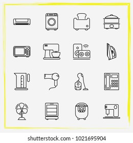 Home Appliances line icon set microwave oven, phone and coffe maker