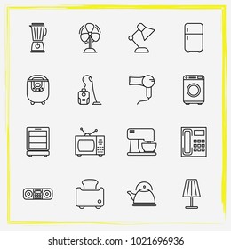 Home Appliances line icon set floor lamp, fridge and coffe maker