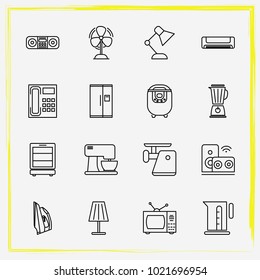 Home Appliances line icon set tv set, fridge and floor lamp