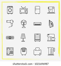 Home Appliances line icon set electric kettle, hair dryer and multivariate