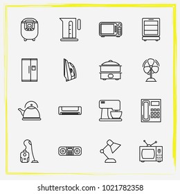 Home Appliances line icon set air conditioning, phone and vacuum cleaner