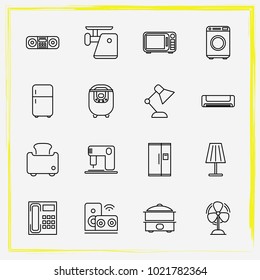 Home Appliances line icon set phone, audio system  and multivariate