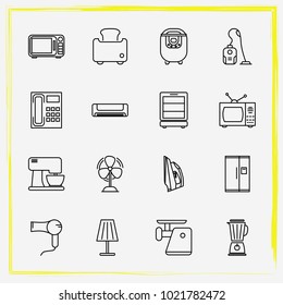 Home Appliances line icon set air conditioning, fan and fridge
