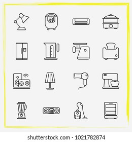 Home Appliances line icon set toaster, coffe maker and mantle