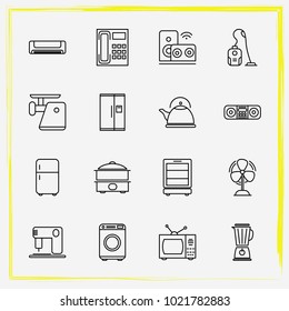 Home Appliances line icon set mantle, washing machine and mixer
