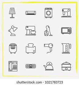 Home Appliances line icon set floor lamp, coffe maker and washing machine