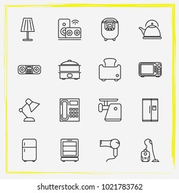 Home Appliances line icon set audio system , multivariate and wine cabinet