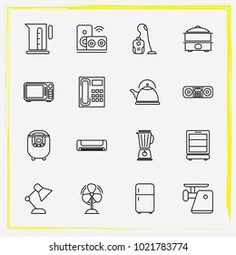 Home Appliances line icon set electric kettle, wine cabinet and mixer