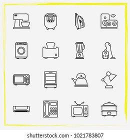 Home Appliances Line Icon Set Multivariate, Mantle And Tv Set