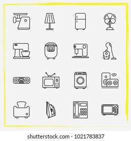 Home Appliances line icon set fridge, toaster and meat grinder