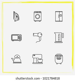 Home Appliances line icon set iron, multivariate and hair dryer