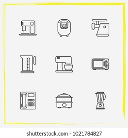 Home Appliances line icon set sewing machine, phone and multivariate