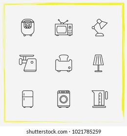 Home Appliances line icon set toaster, electric kettle and tv set