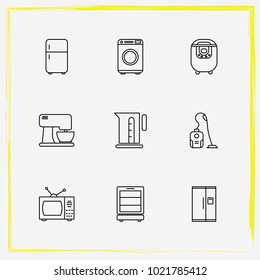 Home Appliances line icon set fridge, washing machine and multivariate