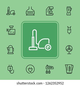 Home appliances line icon set. Vacuum cleaner, stove hood, kettle. Housekeeping concept. Can be used for topics like kitchen, cooking, cleaning