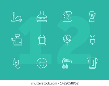 Home appliances line icon set. Vacuum cleaner, stove hood, kettle. Housekeeping concept. Can be used for topics like kitchen, cooking, cleaning