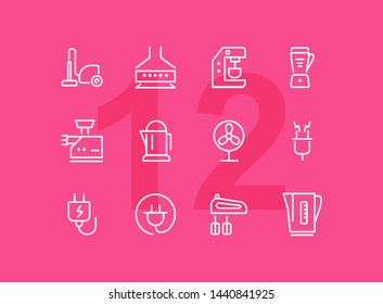 Home appliances line icon set. Vacuum cleaner, stove hood, kettle. Housekeeping concept. Can be used for topics like kitchen, cooking, cleaning