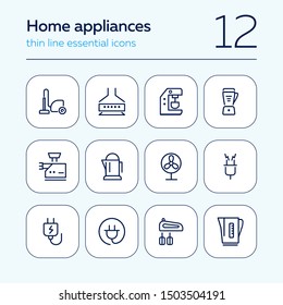 Home appliances line icon set. Vacuum cleaner, stove hood, kettle. Housekeeping concept. Can be used for topics like kitchen, cooking, cleaning