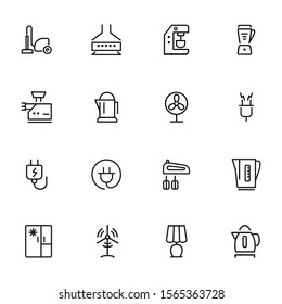 Home appliances line icon set. Vacuum cleaner, stove hood, kettle. Housekeeping concept. Can be used for topics like kitchen, cooking, cleaning