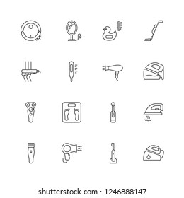 Iconos de línea de los electrodomésticos.Dispositivos eléctricos de baño iconos vectoriales.Trazo editable.