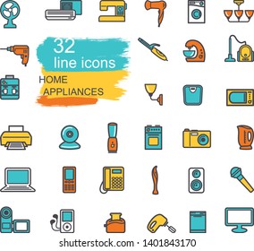 Home appliances linear icon set. Vector illustration