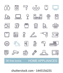 Home appliances linear icon set. Vector illustration