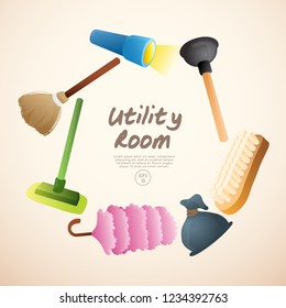 Home Appliances : Objects in Utility Room : Vector Illustration