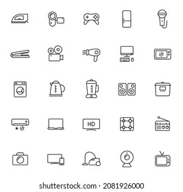 home appliances outline vector icons isolated on white background. home appliances icon set for web and ui design, mobile apps, print polygraphy and promo advertising business