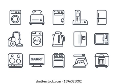 Home appliances related line icon set. Household linear icons. Kitchen appliances outline vector signs and symbols collection.