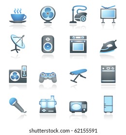 Home appliances, set 2. Gray and blue series.