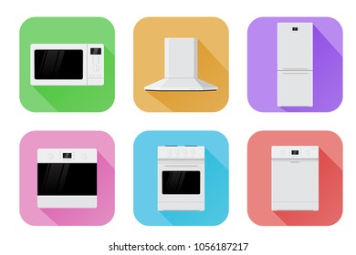 Home appliances. Set of colored icons. Vector illustration isolated on white background