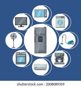 home appliances set icons around