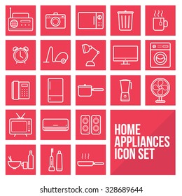 Home appliances simple thin line icons set vector