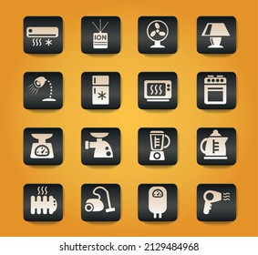 home appliances symbols on black buttons on yellow background