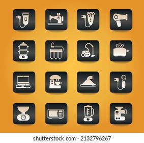 home appliances symbols on black buttons on yellow background