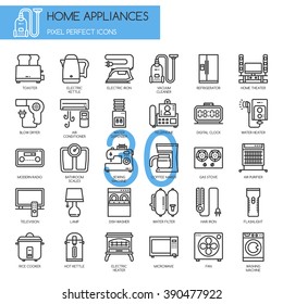 Home Appliances , thin line icons set ,pixel perfect icons