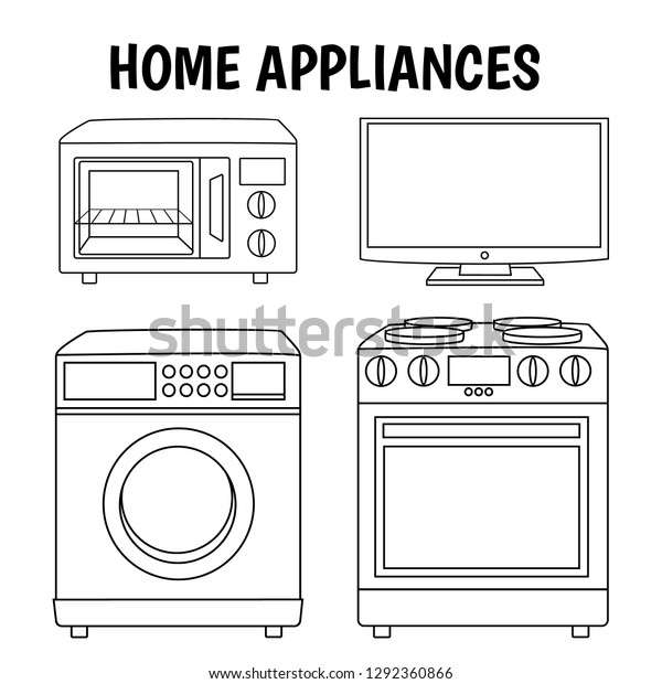 Home Appliances Vector Drawings Black White Stock Vector (Royalty Free