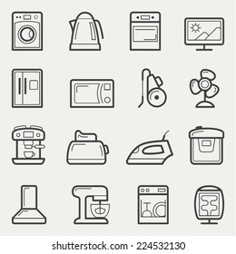 Home appliances vector icon set in line style