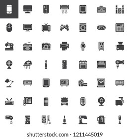 Home appliances vector icons set, modern solid symbol collection, filled style pictogram pack. Signs, logo illustration. Set includes icons as Tv monitor, fridge, air conditioner, washing machine