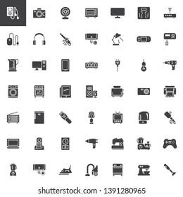 Home appliances vector icons set, modern solid symbol collection filled style pictogram pack. Signs, logo illustration. Set includes icons as Microwave oven, Air Conditioning, Electric kettle, Freezer