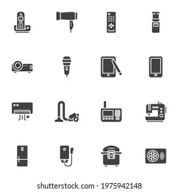 Home appliances vector icons set, modern solid symbol collection, filled style pictogram pack. Signs, logo illustration. Set includes icons as vacuum cleaner, air conditioner, telephone, fridge, fan
