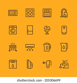 Home appliances vector icons set, thin line