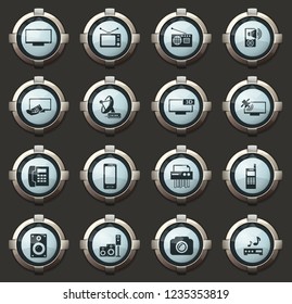 Home appliances vector icons in the stylish round buttons for mobile applications and web