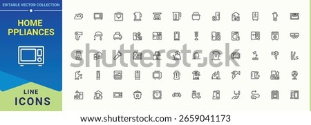 Home Appliances vector line icon set. Thin web icons. Editable stroke collections. Housewares icon set. It contains symbols to dishwasher, kitchen, household appliances, appliance and more.