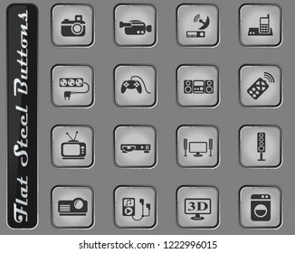 home appliances vector web icons on the flat steel buttons