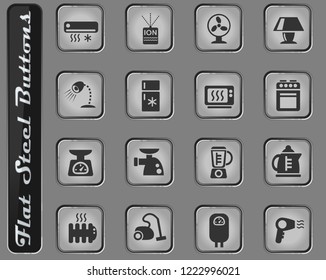 home appliances vector web icons on the flat steel buttons