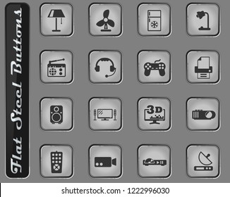 home appliances vector web icons on the flat steel buttons