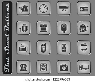 home appliances vector web icons on the flat steel buttons